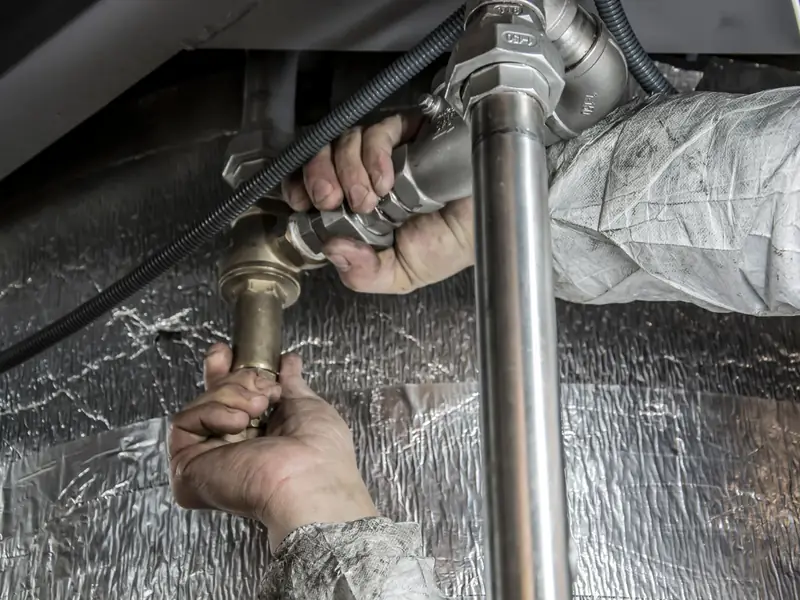 Plumber working on pipe fittings